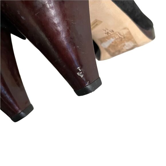 𝅺BROWNS SHOES Suede Slip On Almond Toe Pump Heels Platform Black - Picture 7 of 12